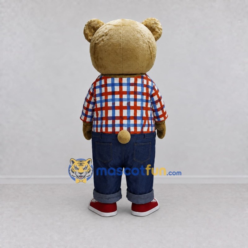 Custom Tan Red and Blue Bear Mascot Costume Adult Full Body Suit for School Events Custom Tan Red and Blue Bear Mascot Costume Adult Full Body Suit for School Events