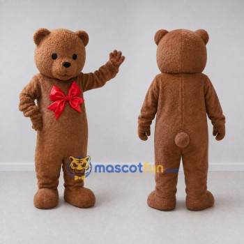 Custom Brown and Red Teddy Bear Mascot Costume Adult Full Body Suit for Children's Events