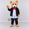 Custom Tan Black and White Tuxedo Bear Mascot Costume Adult Full Body Suit for Themed Events Custom Tan Black and White Tuxedo Bear Mascot Costume Adult Full Body Suit for Themed Events