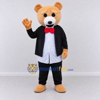 Custom Tan Black and White Tuxedo Bear Mascot Costume Adult Full Body Suit for Themed Events