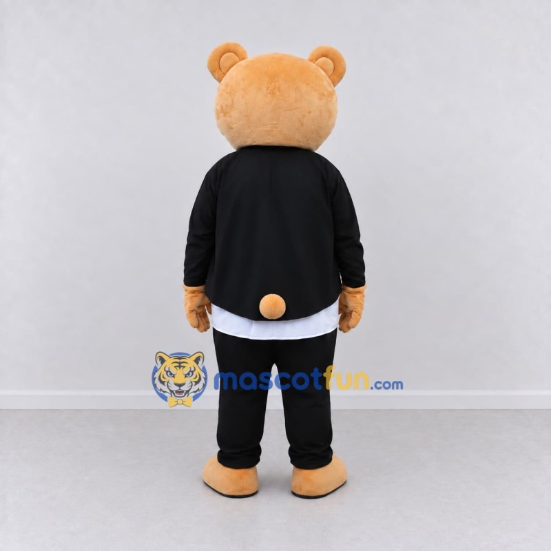 Custom Tan Black and White Tuxedo Bear Mascot Costume Adult Full Body Suit for Themed Events Custom Tan Black and White Tuxedo Bear Mascot Costume Adult Full Body Suit for Themed Events