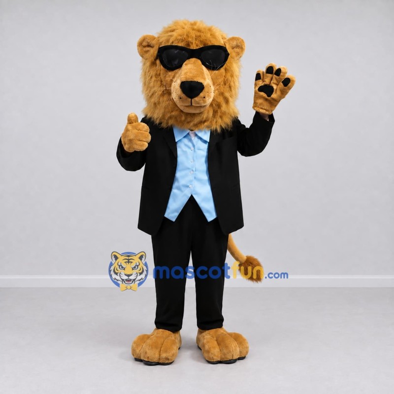 Custom Golden Brown and Black Sunglasses Lion Mascot Costume Adult Full Body Suit for Themed Events