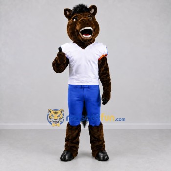Custom Brown White and Blue Horse Mascot Costume Adult Full Body Suit for Sports Events