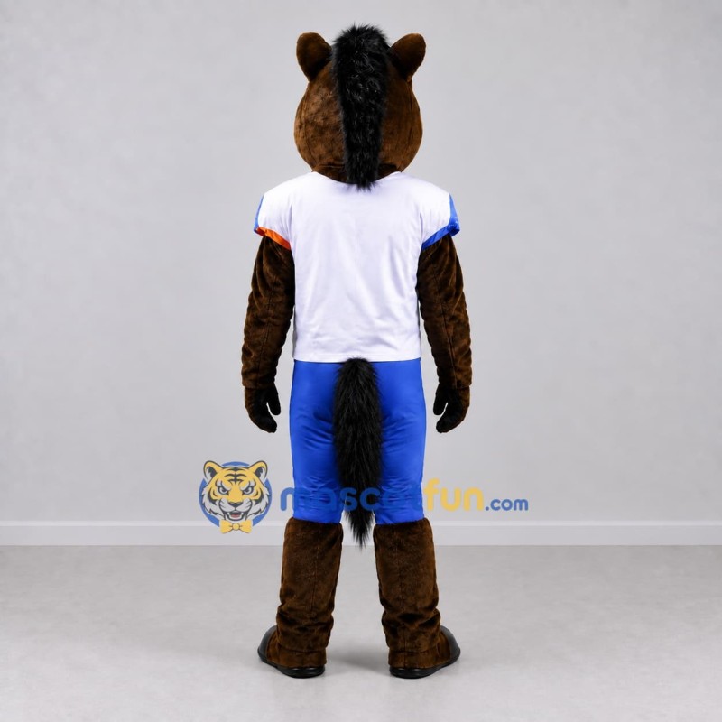 Custom Brown White and Blue Horse Mascot Costume Adult Full Body Suit for Sports Events