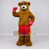 Custom Golden Brown and Red Boxing Bear Mascot Costume Adult Full Body Suit for Sports Events