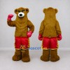Custom Golden Brown and Red Boxing Bear Mascot Costume Adult Full Body Suit for Sports Events