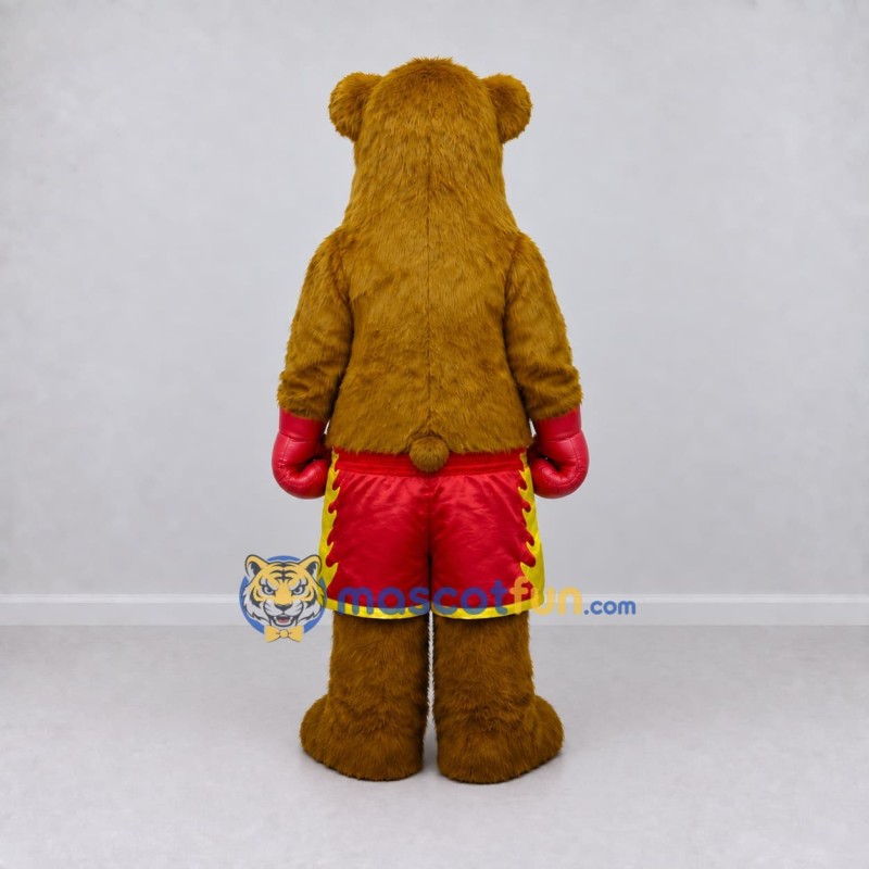 Custom Golden Brown and Red Boxing Bear Mascot Costume Adult Full Body Suit for Sports Events