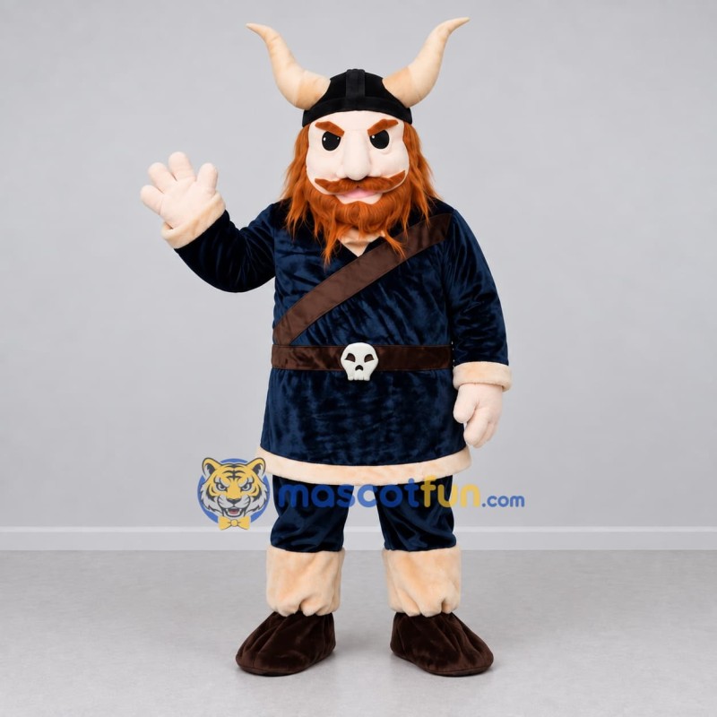 Custom Navy Blue and Brown Viking Mascot Costume Adult Full Body Suit for Themed Events Custom Navy Blue and Brown Viking Mascot Costume Adult Full Body Suit for Themed Events