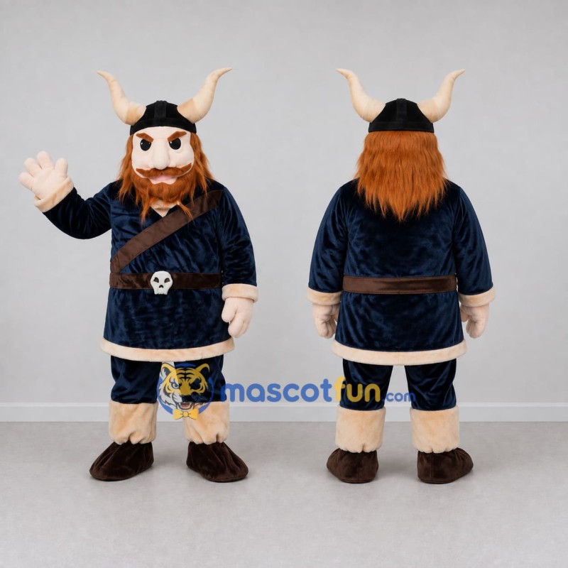 Custom Navy Blue and Brown Viking Mascot Costume Adult Full Body Suit for Themed Events Custom Navy Blue and Brown Viking Mascot Costume Adult Full Body Suit for Themed Events