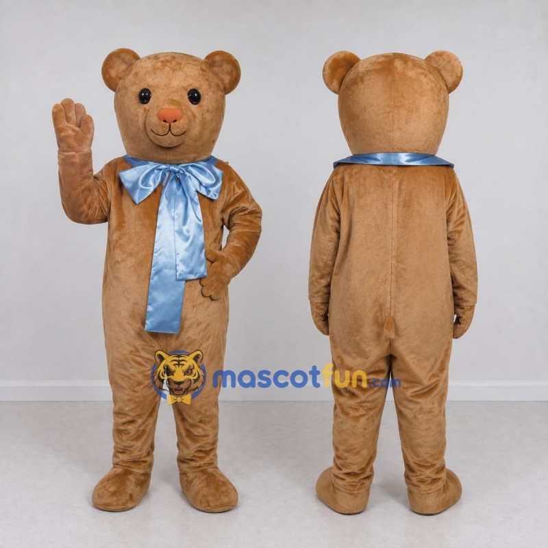 Custom Tan and Blue Teddy Bear Mascot Costume Adult Full Body Suit for Children's Events Custom Tan and Blue Teddy Bear Mascot Costume Adult Full Body Suit for Children's Events