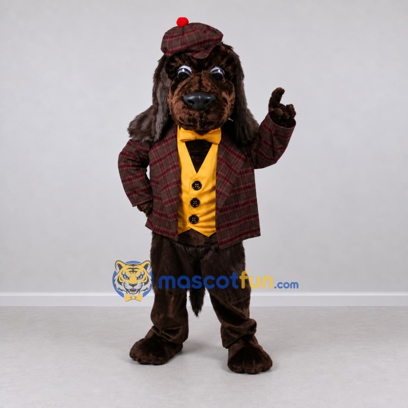 Custom Dark Brown and Burgundy Detective Dog Mascot Costume Adult Full Body Suit for Themed Events