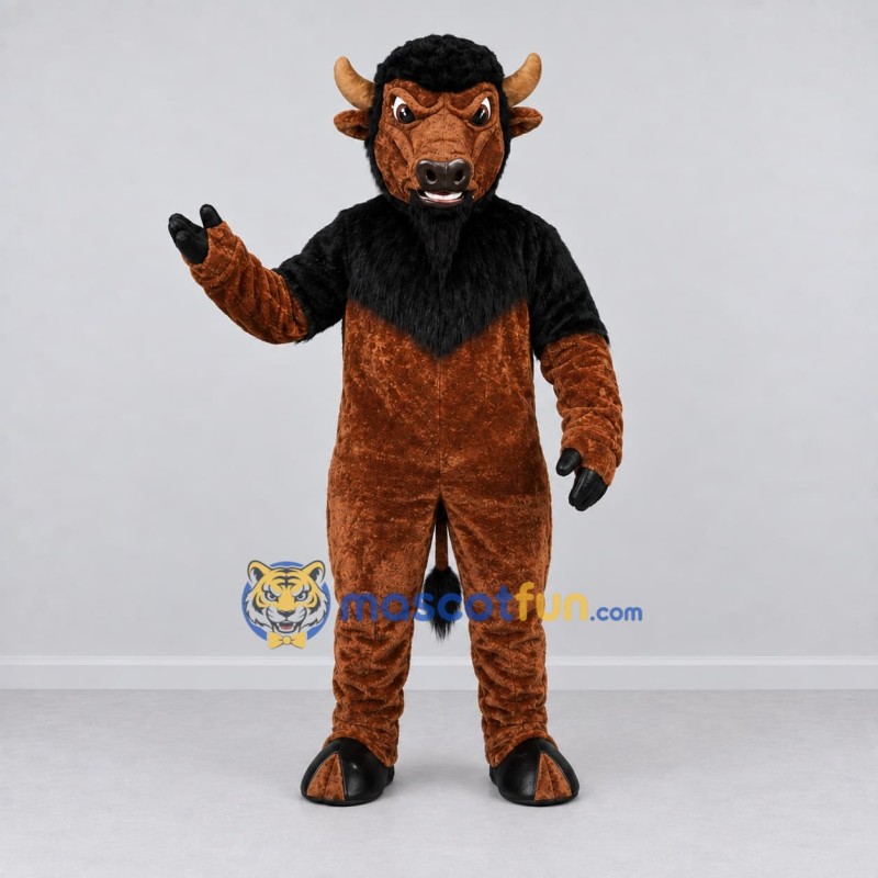 Custom Brown and Black Bison Mascot Costume Adult Full Body Suit for Sports Events Custom Brown and Black Bison Mascot Costume Adult Full Body Suit for Sports Events