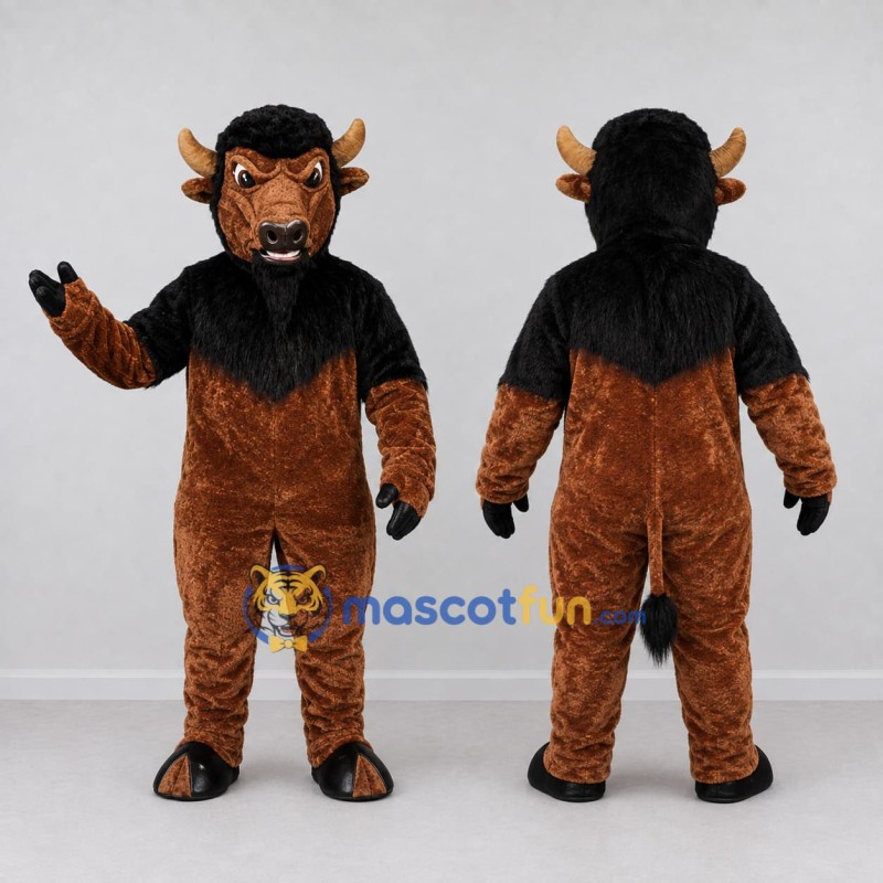 Custom Brown and Black Bison Mascot Costume Adult Full Body Suit for Sports Events Custom Brown and Black Bison Mascot Costume Adult Full Body Suit for Sports Events