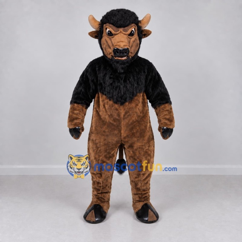 Custom Brown and Black Bison Mascot Costume Adult Full Body Suit for Sports Events