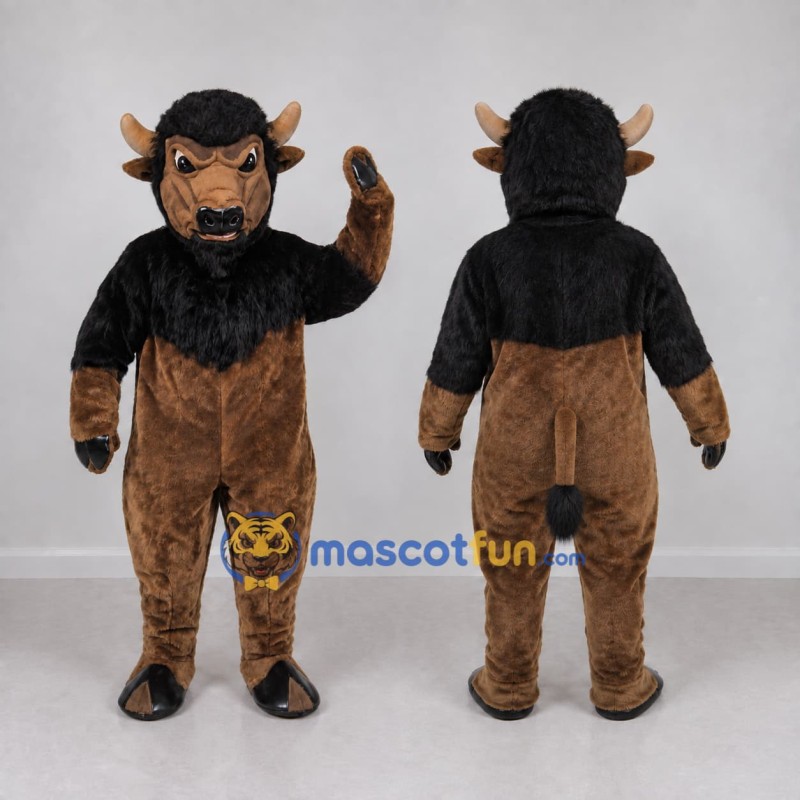 Custom Brown and Black Bison Mascot Costume Adult Full Body Suit for Sports Events