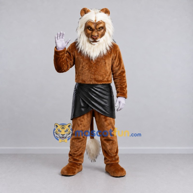 Custom Brown and White White Mane Lion Mascot Costume Adult Full Body Suit for Themed Events Custom Brown and White White Mane Lion Mascot Costume Adult Full Body Suit for Themed Events