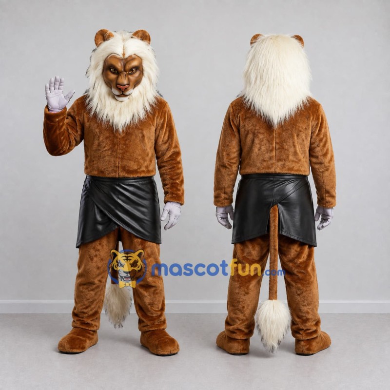 Custom Brown and White White Mane Lion Mascot Costume Adult Full Body Suit for Themed Events Custom Brown and White White Mane Lion Mascot Costume Adult Full Body Suit for Themed Events