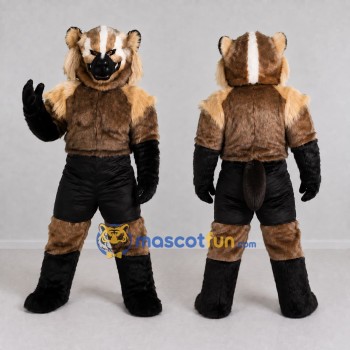 Custom Brown Black and White Badger Mascot Costume Adult Full Body Suit for Sports Events