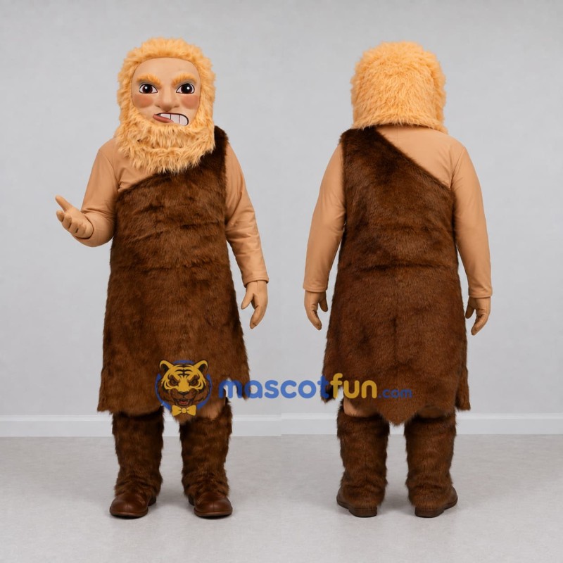 Custom Brown and Tan Caveman Mascot Costume Adult Full Body Suit for Prehistoric Events Custom Brown and Tan Caveman Mascot Costume Adult Full Body Suit for Prehistoric Events