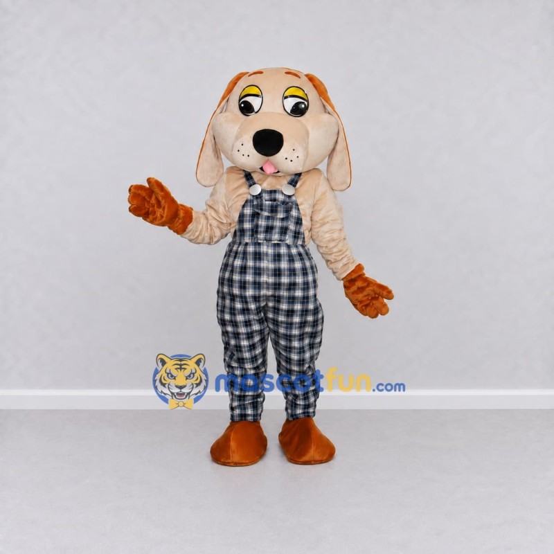 Custom Cream and Blue Dog Mascot Costume Adult Full Body Suit for Farm Events Custom Cream and Blue Dog Mascot Costume Adult Full Body Suit for Farm Events