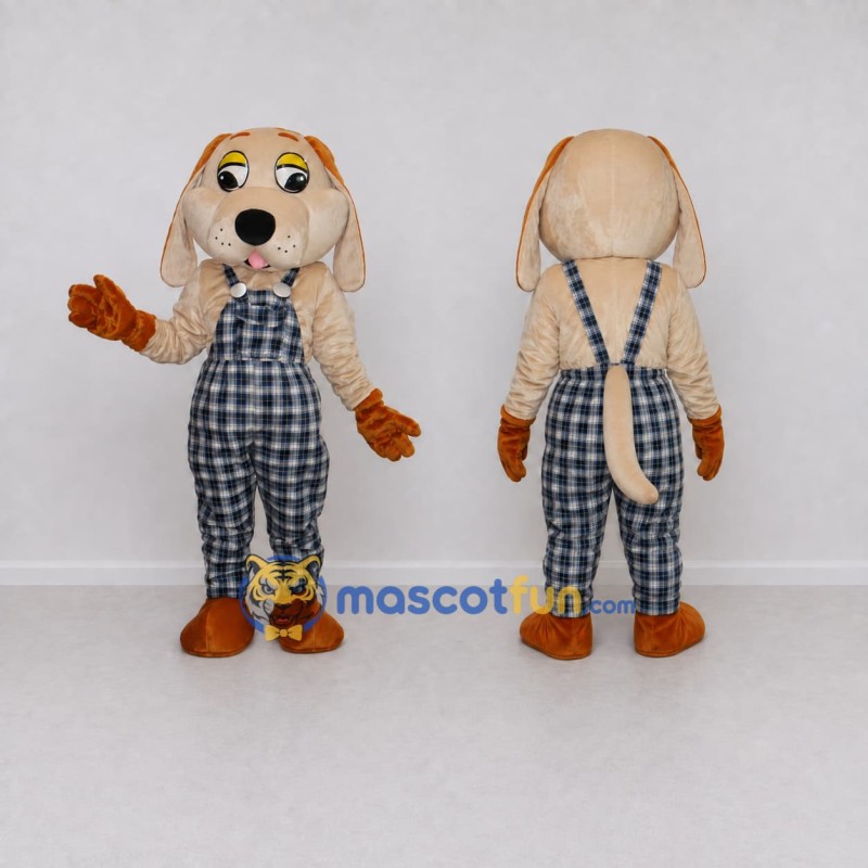 Custom Cream and Blue Dog Mascot Costume Adult Full Body Suit for Farm Events Custom Cream and Blue Dog Mascot Costume Adult Full Body Suit for Farm Events