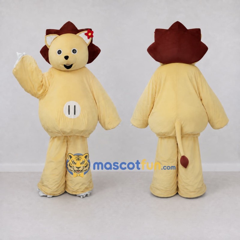 Custom Pale Yellow and Burgundy Lion Mascot Costume Adult Full Body Suit for Children's Events Custom Pale Yellow and Burgundy Lion Mascot Costume Adult Full Body Suit for Children's Events