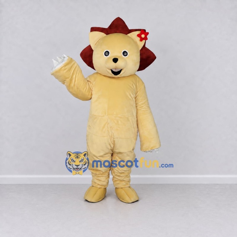 Custom Pale Yellow and Burgundy Lion Mascot Costume Adult Full Body Suit for Children's Events Custom Pale Yellow and Burgundy Lion Mascot Costume Adult Full Body Suit for Children's Events