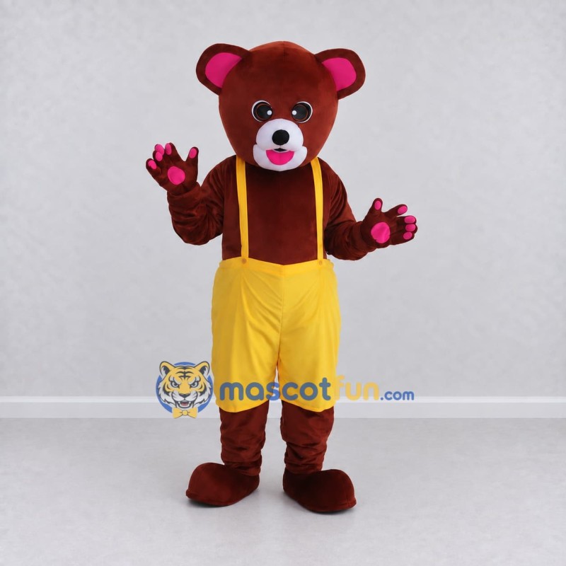 Custom Burgundy and Yellow Bear Mascot Costume Adult Full Body Suit for Children's Events