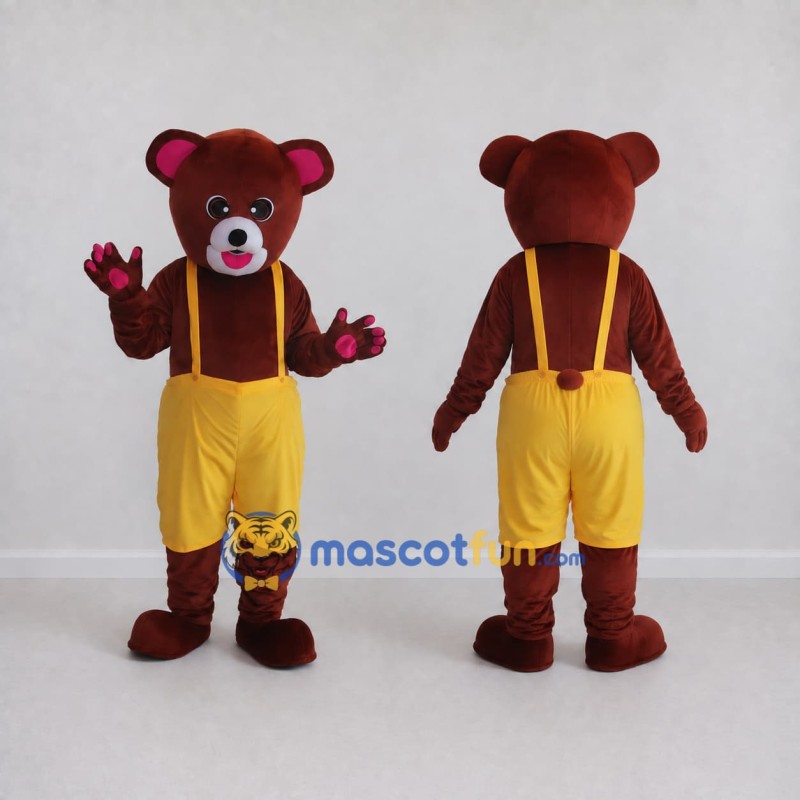 Custom Burgundy and Yellow Bear Mascot Costume Adult Full Body Suit for Children's Events