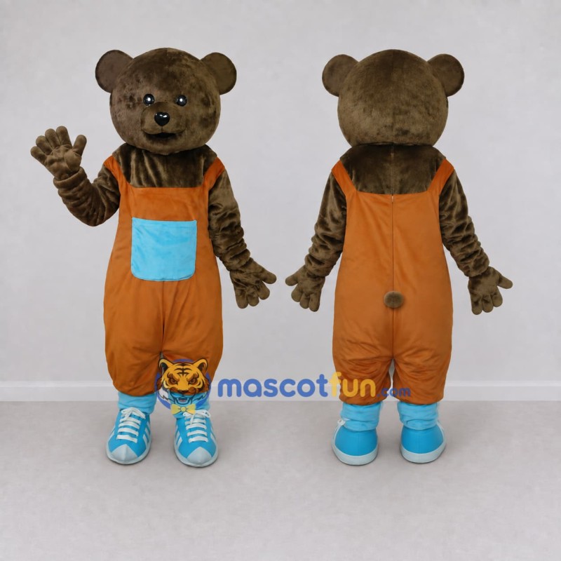 Custom Brown Orange and Blue Bear Mascot Costume Adult Full Body Suit for Children's Events