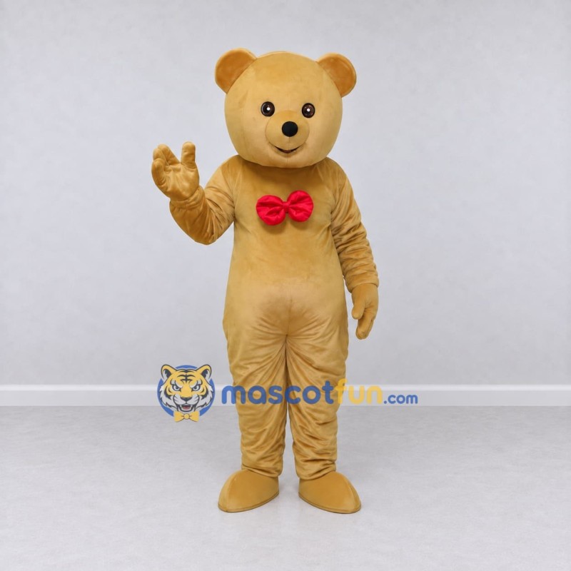 Custom Golden Tan and Red Teddy Bear Mascot Costume Adult Full Body Suit for Children's Events Custom Golden Tan and Red Teddy Bear Mascot Costume Adult Full Body Suit for Children's Events