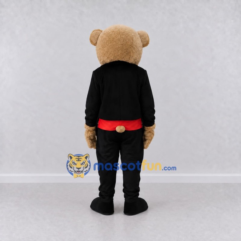 Custom Beige Black and Red Tuxedo Bear Mascot Costume Adult Full Body Suit for Themed Events Custom Beige Black and Red Tuxedo Bear Mascot Costume Adult Full Body Suit for Themed Events
