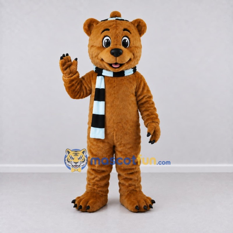 Custom Golden Brown Black and White Bear Mascot Costume Adult Full Body Suit for Winter Events Custom Golden Brown Black and White Bear Mascot Costume Adult Full Body Suit for Winter Events