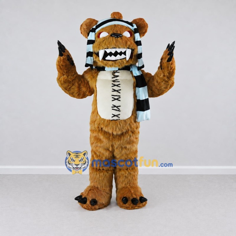 Custom Golden Brown Black and White Monster Bear Mascot Costume Adult Full Body Suit for Halloween Events Custom Golden Brown Black and White Monster Bear Mascot Costume Adult Full Body Suit for Halloween Events