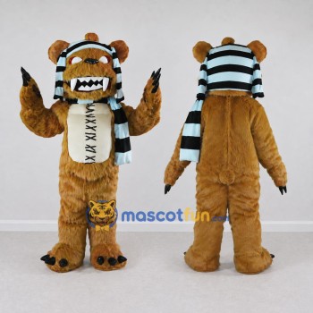 Custom Golden Brown Black and White Monster Bear Mascot Costume Adult Full Body Suit for Halloween Events