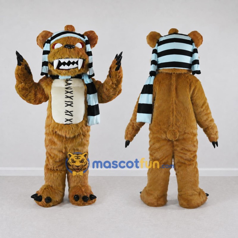 Custom Golden Brown Black and White Monster Bear Mascot Costume Adult Full Body Suit for Halloween Events Custom Golden Brown Black and White Monster Bear Mascot Costume Adult Full Body Suit for Halloween Events