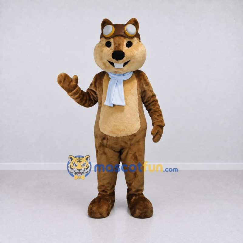 Custom Brown and Light Blue Aviator Squirrel Mascot Costume Adult Full Body Suit for Themed Events Custom Brown and Light Blue Aviator Squirrel Mascot Costume Adult Full Body Suit for Themed Events