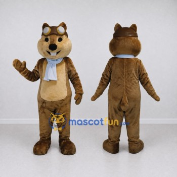 Custom Brown and Light Blue Aviator Squirrel Mascot Costume Adult Full Body Suit for Themed Events
