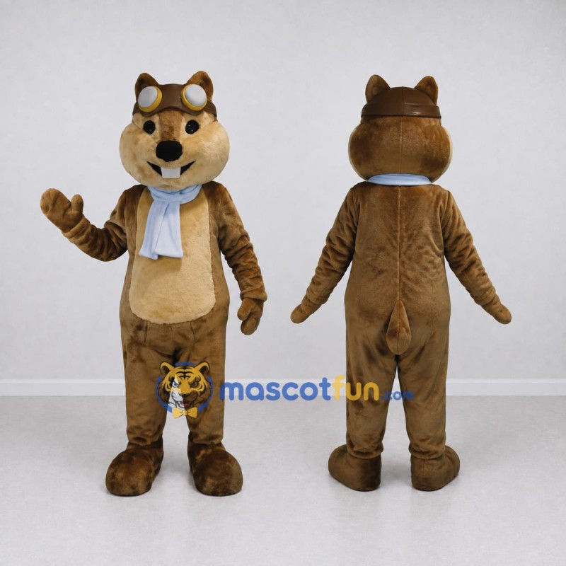 Custom Brown and Light Blue Aviator Squirrel Mascot Costume Adult Full Body Suit for Themed Events Custom Brown and Light Blue Aviator Squirrel Mascot Costume Adult Full Body Suit for Themed Events