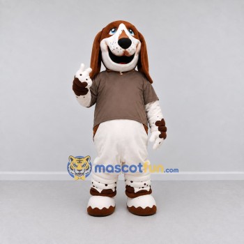 Custom Brown and White Dog Mascot Costume Adult Full Body Suit for Sports Events Custom Brown and White Dog Mascot Costume Adult Full Body Suit for Sports Events