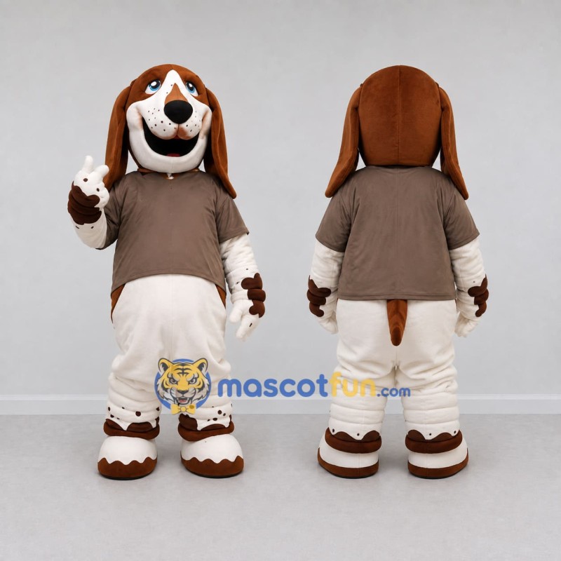 Custom Brown and White Dog Mascot Costume Adult Full Body Suit for Sports Events