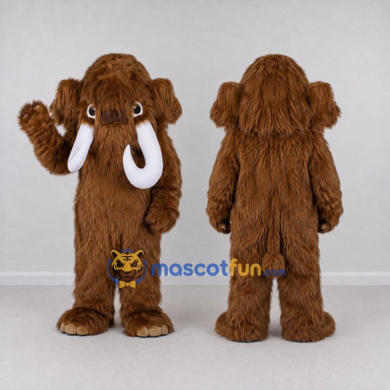 Custom Brown and White Mammoth Mascot Costume Adult Full Body Suit for Prehistoric Events Custom Brown and White Mammoth Mascot Costume Adult Full Body Suit for Prehistoric Events