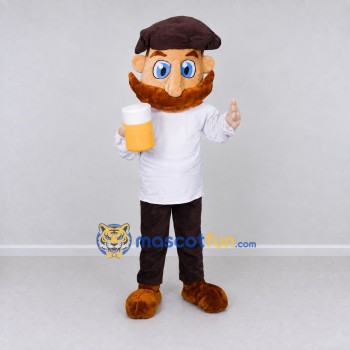 Custom White Brown and Black Bearded Man Mascot Costume Adult Full Body Suit for Beverage Festivals