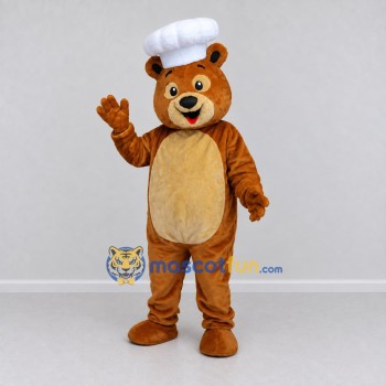 Custom Golden Brown and White Chef Bear Mascot Costume Adult Full Body Suit for Food Festivals Custom Golden Brown and White Chef Bear Mascot Costume Adult Full Body Suit for Food Festivals