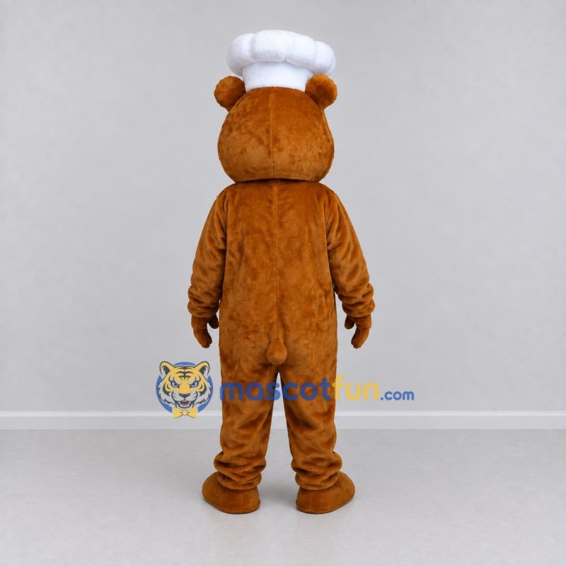 Custom Golden Brown and White Chef Bear Mascot Costume Adult Full Body Suit for Food Festivals Custom Golden Brown and White Chef Bear Mascot Costume Adult Full Body Suit for Food Festivals