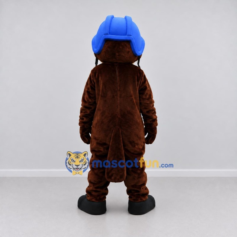 Custom Brown and Blue Helmeted Rodent Mascot Costume Adult Full Body Suit for Sports Events Custom Brown and Blue Helmeted Rodent Mascot Costume Adult Full Body Suit for Sports Events