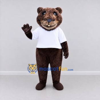 Custom Brown and White Beaver Mascot Costume Adult Full Body Suit for School Events
