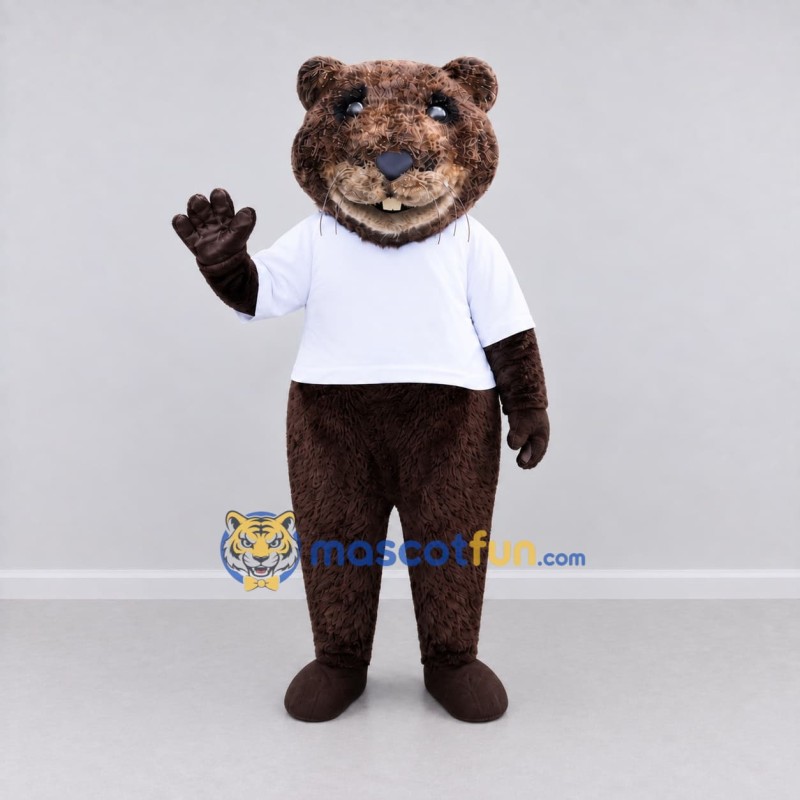 Custom Brown and White Beaver Mascot Costume Adult Full Body Suit for School Events Custom Brown and White Beaver Mascot Costume Adult Full Body Suit for School Events