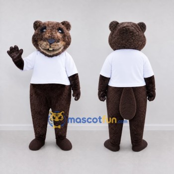 Custom Brown and White Beaver Mascot Costume Adult Full Body Suit for School Events