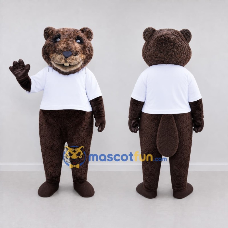 Custom Brown and White Beaver Mascot Costume Adult Full Body Suit for School Events Custom Brown and White Beaver Mascot Costume Adult Full Body Suit for School Events